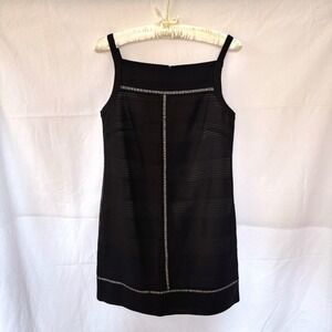 Martin Grant Black Cotton Blend Shift Dress Contrast Stitch France $825 Size L